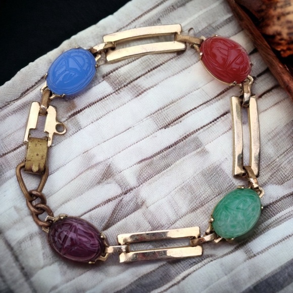 Antique Jewelry - Antique stone scarab bracelet